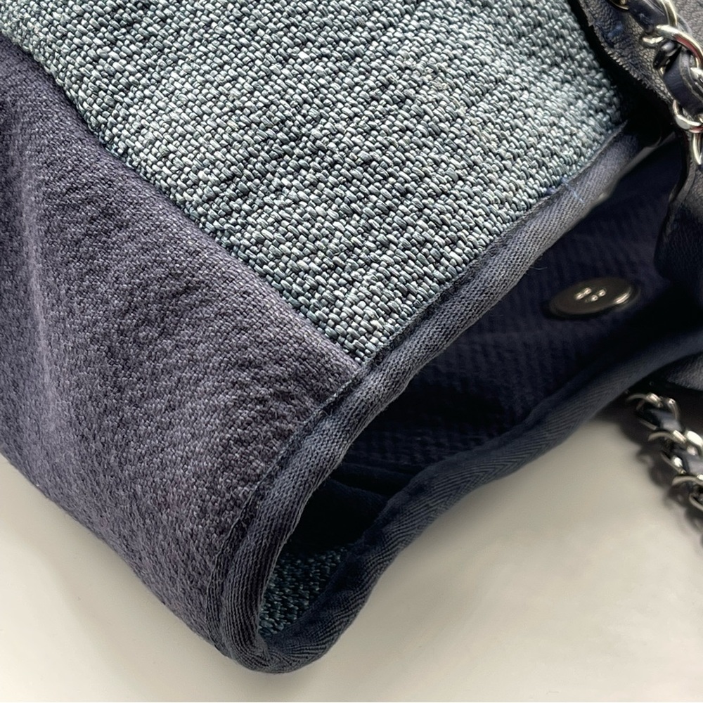 Chanel Deauville Denim Cruise Collection Large Shopper 2 Way Chain Tote Bag Rare - Picture 8 of 15